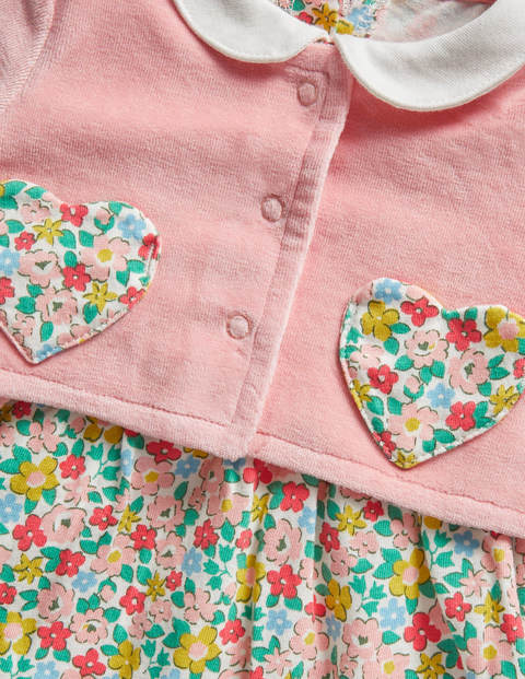 Set aus Jersey-Kleid und Jacke - Delfinrosa, Frühlingsblumen Set aus Jersey-Kleid und Jacke - Delfinrosa, Frühlingsblumen