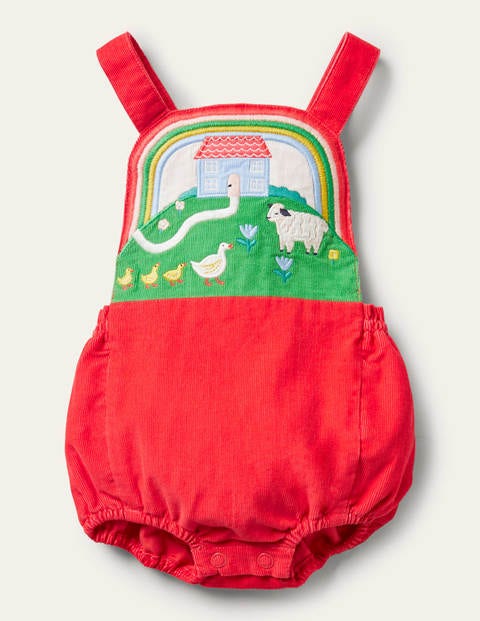 Appliqué Bib Romper - Strawberry Tart Scene Appliqué Bib Romper - Strawberry Tart Scene
