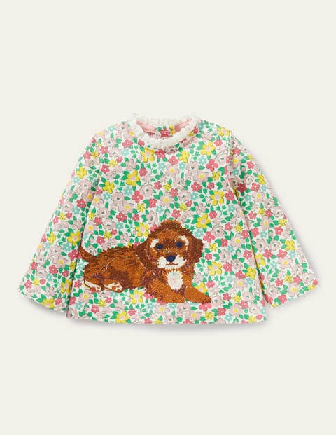 Oberteil mit Superstitch - Bunt, Blumenmuster/Hunde Oberteil mit Superstitch - Bunt, Blumenmuster/Hunde