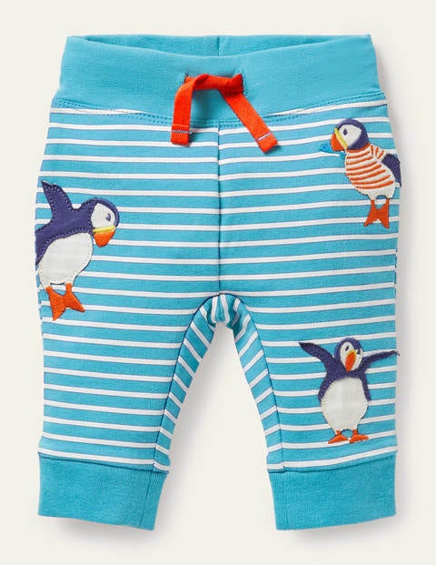 Appliqué Jersey Trousers - Ivory/Aqua Puffins Appliqué Jersey Trousers - Ivory/Aqua Puffins