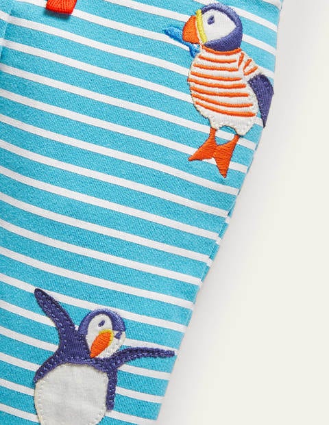 Appliqué Jersey Trousers - Ivory/Aqua Puffins Appliqué Jersey Trousers - Ivory/Aqua Puffins