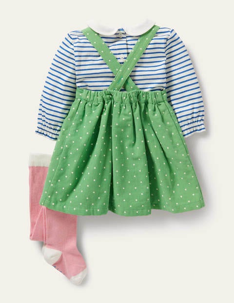 Ensemble 3 pièces avec robe chasuble - Mouton petits pois vert iguane Ensemble 3 pièces avec robe chasuble - Mouton petits pois vert iguane