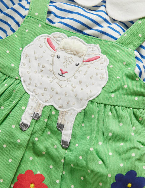 Ensemble 3 pièces avec robe chasuble - Mouton petits pois vert iguane Ensemble 3 pièces avec robe chasuble - Mouton petits pois vert iguane