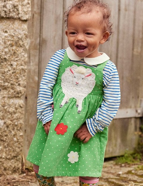 Ensemble 3 pièces avec robe chasuble - Mouton petits pois vert iguane Ensemble 3 pièces avec robe chasuble - Mouton petits pois vert iguane
