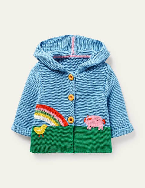 Strickjacke mit Regenbogenszene - Wasserblau Strickjacke mit Regenbogenszene - Wasserblau