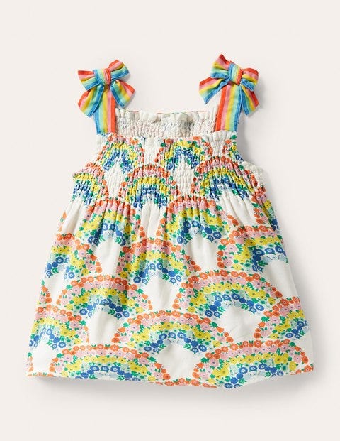 Tie Shoulder Smocked Top - Multi Rainbow Floral Tie Shoulder Smocked Top - Multi Rainbow Floral
