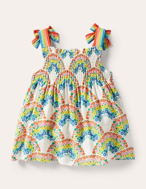 Tie Shoulder Smocked Top - Multi Rainbow Floral Tie Shoulder Smocked Top - Multi Rainbow Floral
