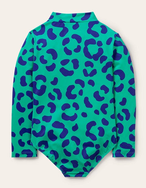 Long-sleeved Swimsuit - Tropical Green Leopard Print