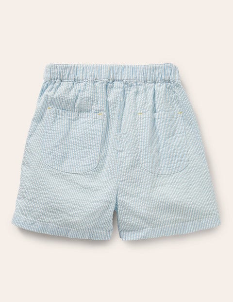 Embroidered Tie-waist Shorts - Bright Bluebell Ticking