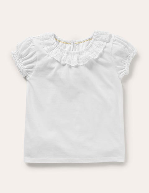 Broderie Collar Jersey Top - White