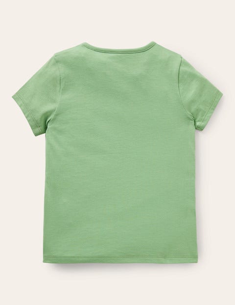 Kurzärmliges T-Shirt mit Applikation - Aloe-Vera-Grün, Erdmännchen