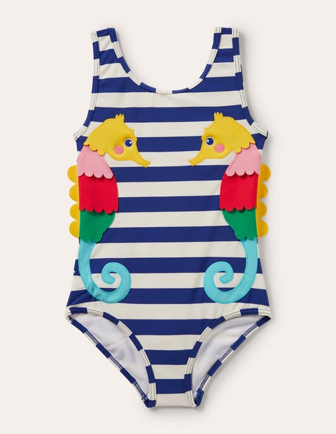 Fun Appliqué Swimsuit - Wave Blue/Ivory Seahorse