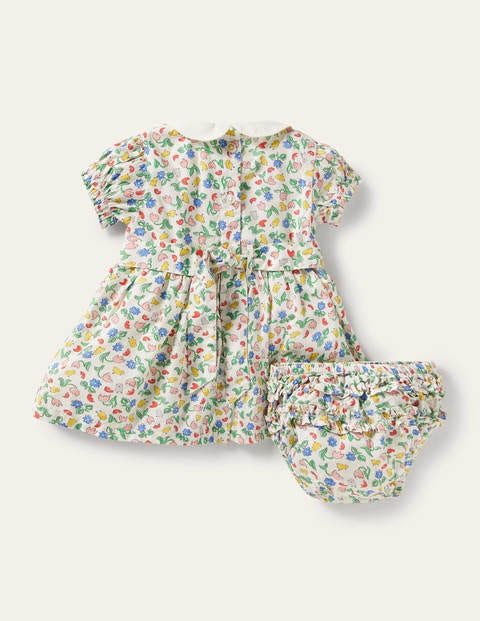 Puff Sleeve Nostalgic Dress - Ivory Baby Chicks