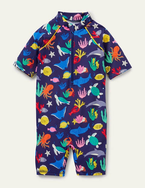 Sonnensicherer Surfanzug mit Muster - Segelblau, Unterwassermotiv