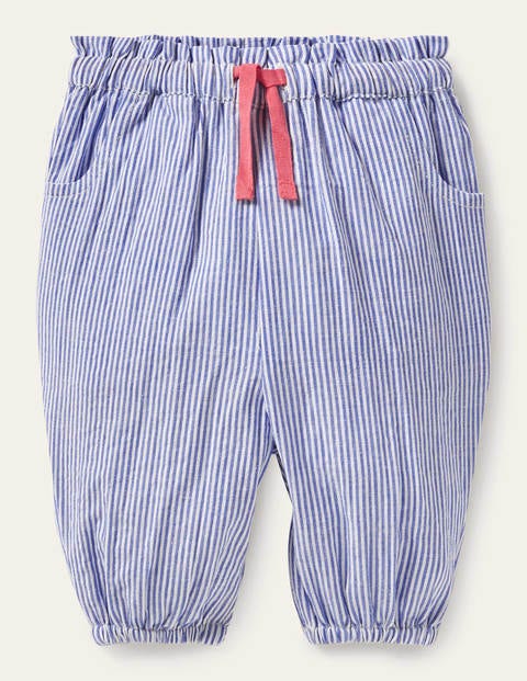 Woven Paperbag Trousers - Ivory/Bright Bluebell Ticking
