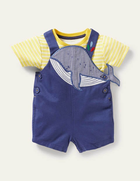 Woven Dungaree Set - Starboard Whale