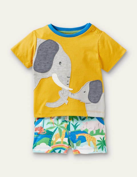 Set aus T-Shirt und Shorts mit Applikation - Narzissengelb, Elefanten