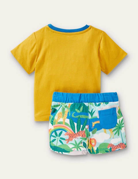 Appliqué T-shirt & Shorts Set - Daffodil Elephants