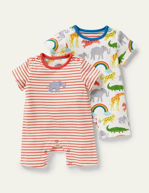 Twin Pack Jersey Rompers - Ivory Rainbow Jungle