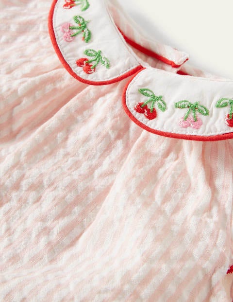 Woven Top and Short Set - Ivory/Boto Pink Ticking Cherry