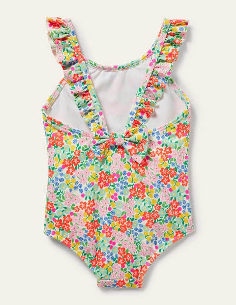 Badeanzug mit hübscher Schleife hinten - Maisgelb, Tropisches Blumenbeet