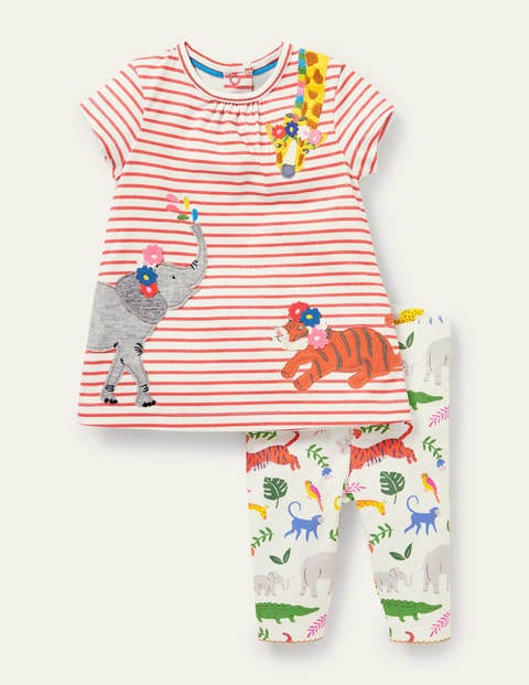 Dress and Leggings Playset - Red/Ivory Jungle Animals