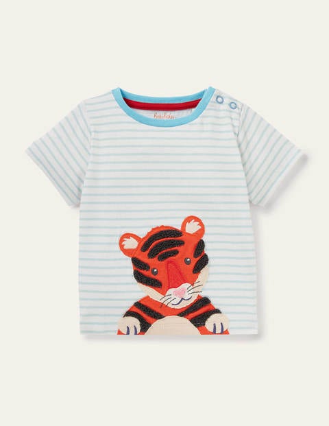 T-Shirt mit strukturierter Applikation - Naturweiß/Türkisblau, Tiger