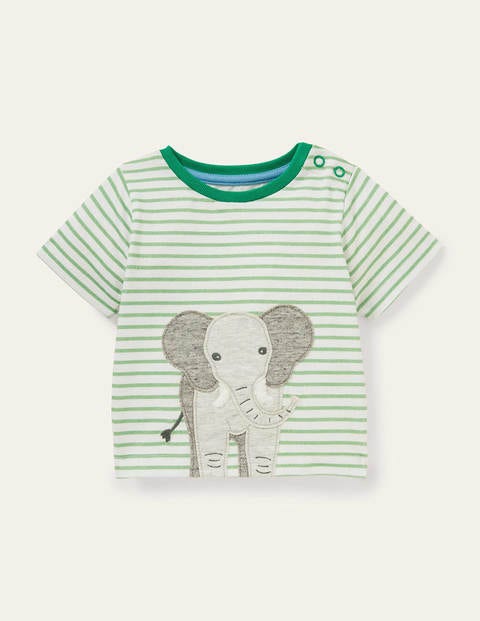 Textured Applique T-Shirt - Ivory/Greenfinch Elephant