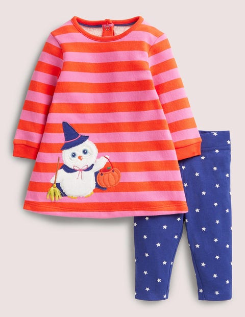 Halloween Owl Stripe Sweatshirt Dress 