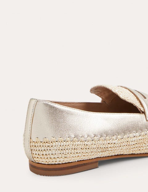 Lydia Raffia Detail Loafers - Pale Gold Metallic | Boden US
