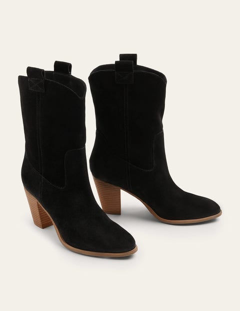 Pull-on Western Boot - Black Suede