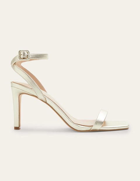 Strappy Heeled Sandals - Pale Gold Metallic