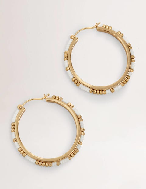 Beaded Hoop Earrings - Ivory
