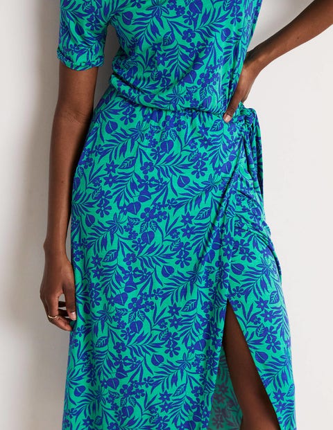 Amanda Jersey Midi Dress - Emerald, Tropic Foliage