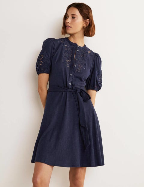 Embroidered Jersey Shirt Dress