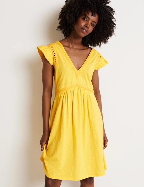 Empire Detail Jersey Dress - Lemon Fizz