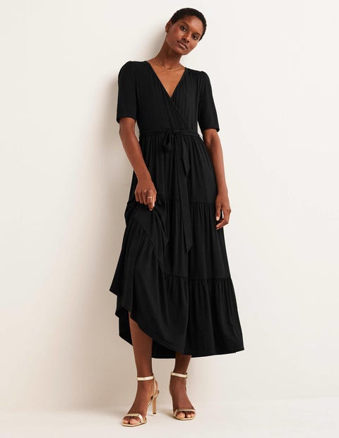 Tiered Wrap Jersey Maxi Dress - Black 