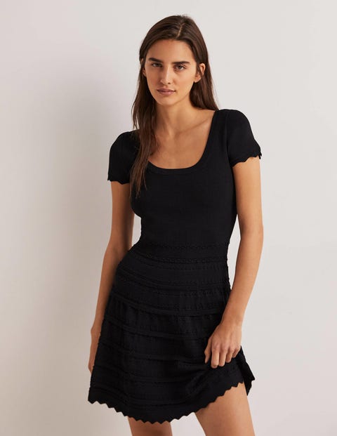 Detail Knitted Mini Dress - Black 