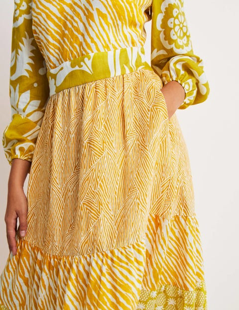 Repurposed Tiered Maxi Dress - Yellow