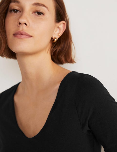 Double Layer V-neck Top - Black