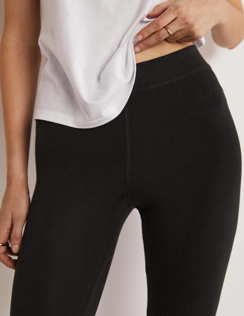 High Rise Black Jersey Leggings - Black 