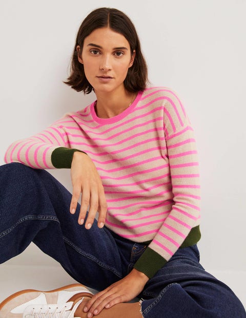 Striped Cashmere Sweater - Neon Pink 
