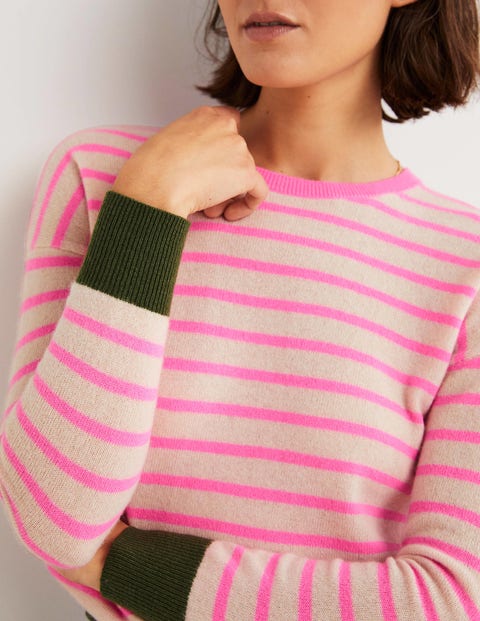 Striped Cashmere Jumper - Neon Pink, Breton Stripe