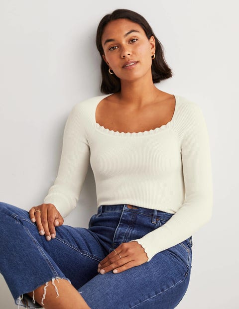 Ribbed Square Neck Knitted Top