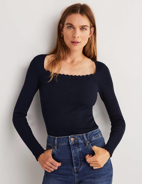 Ribbed Square Neck Knitted Top