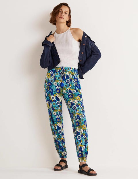 Crinkle Tapered Trousers - Emerald, Bloom Garden