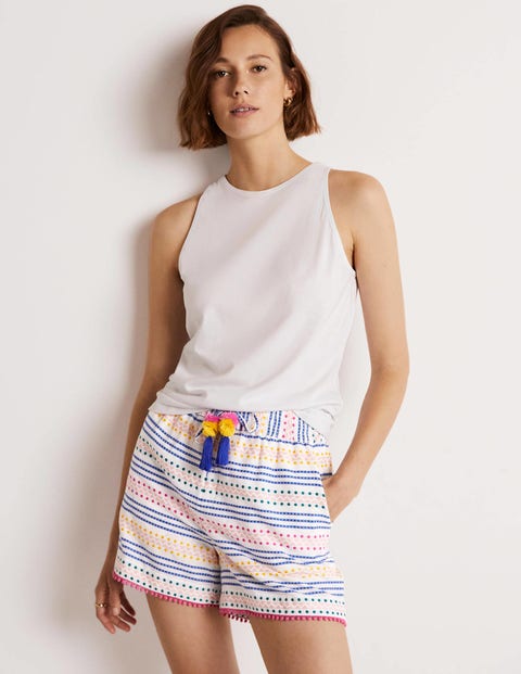 Pull On Cotton Shorts - Multi Dobby Stripe