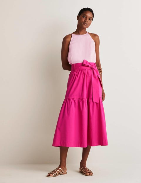 Tiered Belted Midi Skirt - Wild Watermelon Pink