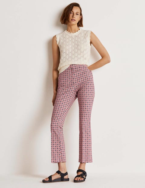 Cropped Flare Trousers - Almond Pink, Square Geo