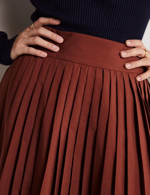 Pleated Cotton Mini Skirt - Red Oak